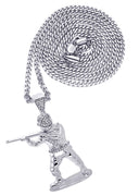 White Gold Plated Cuban Link Chain & Soldier Pendant | Appx. 14.3 Grams