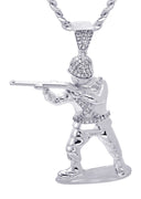 White Gold Plated Cuban Link Chain & Soldier Pendant | Appx. 14.3 Grams