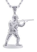 White Gold Plated Cuban Link Chain & Soldier Pendant | Appx. 14.3 Grams