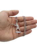 White Gold Plated Cuban Link Chain & Soldier Pendant | Appx. 14.3 Grams
