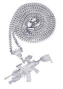 White Gold Plated Cuban Link Chain & Gun Pendant | Appx. 31.9 Grams