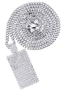 White Gold Plated Cuban Link Chain & Dog Tag Pendant | Appx. 28 Grams