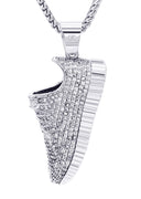 White Gold Plated Cuban Link Chain & Sneaker Pendant | Appx. 30.9 Grams