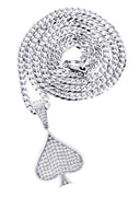 White Gold Plated Cuban Link Chain & Ace of Spades Pendant | Appx. 15.9 Grams