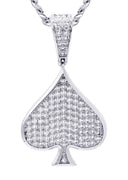 White Gold Plated Cuban Link Chain & Ace of Spades Pendant | Appx. 15.9 Grams
