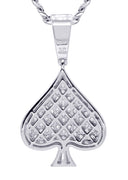 White Gold Plated Cuban Link Chain & Ace of Spades Pendant | Appx. 15.9 Grams