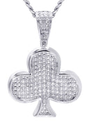 White Gold Plated Cuban Link Chain & Trebol Pendant | Appx. 18.8 Grams