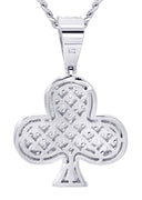 White Gold Plated Cuban Link Chain & Trebol Pendant | Appx. 18.8 Grams
