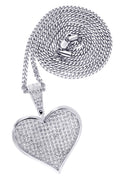 White Gold Plated Cuban Link Chain & Heart Pendant | Appx. 19.5 Grams