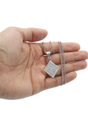 White Gold Plated Cuban Link Chain & Iced Out Pendant | Appx. 16.1 Grams