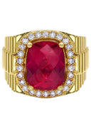 Mens Gold Plated Ruby Ring | 20 Grams