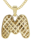10K Yellow Gold Bubble Letter "M" CZ Necklace | Appx. 14.9 Grams