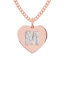 14K Rose Gold Diamond Ladies Initial Heart Pendant Necklace