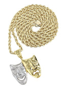 10K Yellow Gold Rope Chain & Gold Comedy & tragedy Masks Pendant | Appx. 15.1 Grams