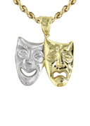 10K Yellow Gold Rope Chain & Gold Comedy & tragedy Masks Pendant | Appx. 15.1 Grams