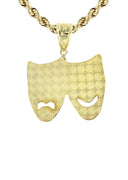 10K Yellow Gold Rope Chain & Gold Comedy & tragedy Masks Pendant | Appx. 15.1 Grams