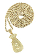 10K Yellow Gold Rope Chain & Gold Money Bag Pendant | Appx. 16.4 Grams