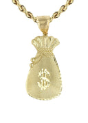 10K Yellow Gold Rope Chain & Gold Money Bag Pendant | Appx. 16.4 Grams