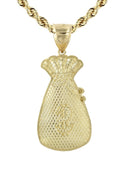 10K Yellow Gold Rope Chain & Gold Money Bag Pendant | Appx. 16.4 Grams