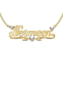 14K Ladies Two Tone Hearts Name Plate Necklace | Appx. 7.8 Grams