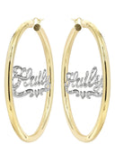 14K Ladies Diamond Cut with Diamonds Name Plate Hoop Earrings