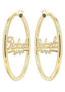 14K Ladies Diamond Cut with Diamond Name Plate Hoop Earrings
