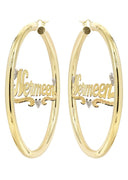 14K Ladies Two Tone Hearts Name Plate Hoop Earrings