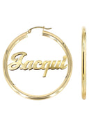 14K Ladies Plain Gold Name Plate Hoop Earrings