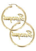 14K Ladies Plain Gold Name Plate Hoop Earrings