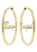 14K Ladies Plain Gold Name Plate Hoop Earrings