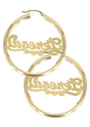 14K Ladies Diamond Cut with Diamonds Name Plate Hoop Earrings