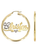 14K Ladies Two Tone Name Plate Hoop Earrings