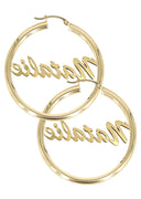 14K Ladies Plain Name Plate Hoop Earrings