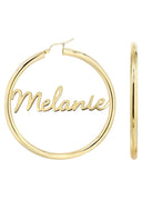 14K Ladies Script Name Plate Hoop Earrings