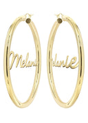 14K Ladies Script Name Plate Hoop Earrings