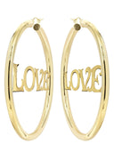 14K Ladies Love Name Plate Hoop Earrings