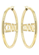 14K Ladies Diamond Cut Name Plate Hoop Earrings