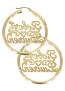 14K Ladies Couple Names Name Plate Hoop Earrings