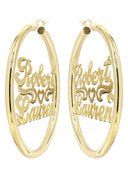 14K Ladies Couple Names Name Plate Hoop Earrings