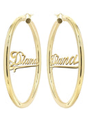 14K Ladies Plain Gold Name Plate Hoop Earrings
