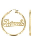 14K Ladies Diamond Cut Heart Name Plate Hoop Earrings