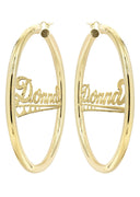 14K Ladies Diamond Cut Heart Name Plate Hoop Earrings