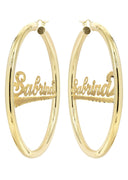 14K Ladies Diamond Cut Name Plate Hoop Earrings