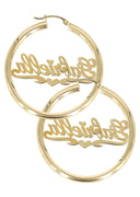 14K Ladies Two Tone Diamond Cut with Diamonds Name Plate Hoop Earrings