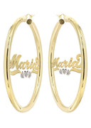 14K Ladies Diamond Heart Name Plate Hoop Earrings