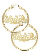 14K Ladies Two Tone with Diamonds Name Plate Hoop Earrings