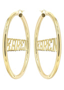 14K Ladies Name Plate Name Plate Hoop Earrings