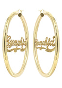 14K Ladies Diamond Cut Name Plate Hoop Earrings