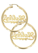 14K Ladies Diamond Cut Heart Name Plate Hoop Earrings