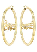 14K Ladies Diamond Cut Name Plate Hoop Earrings